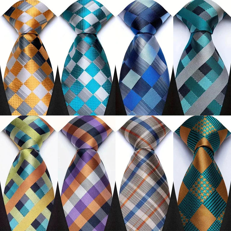 Luxury 8CM Mens Ties Plaid Checks Stripes Classic Business Necktie Jacquard Woven Neck ties For Men Groom Wedding Party Neckwear